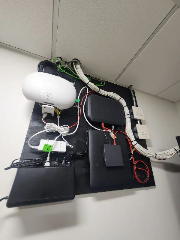 Wall-mounted network and AV equipment board with cabling